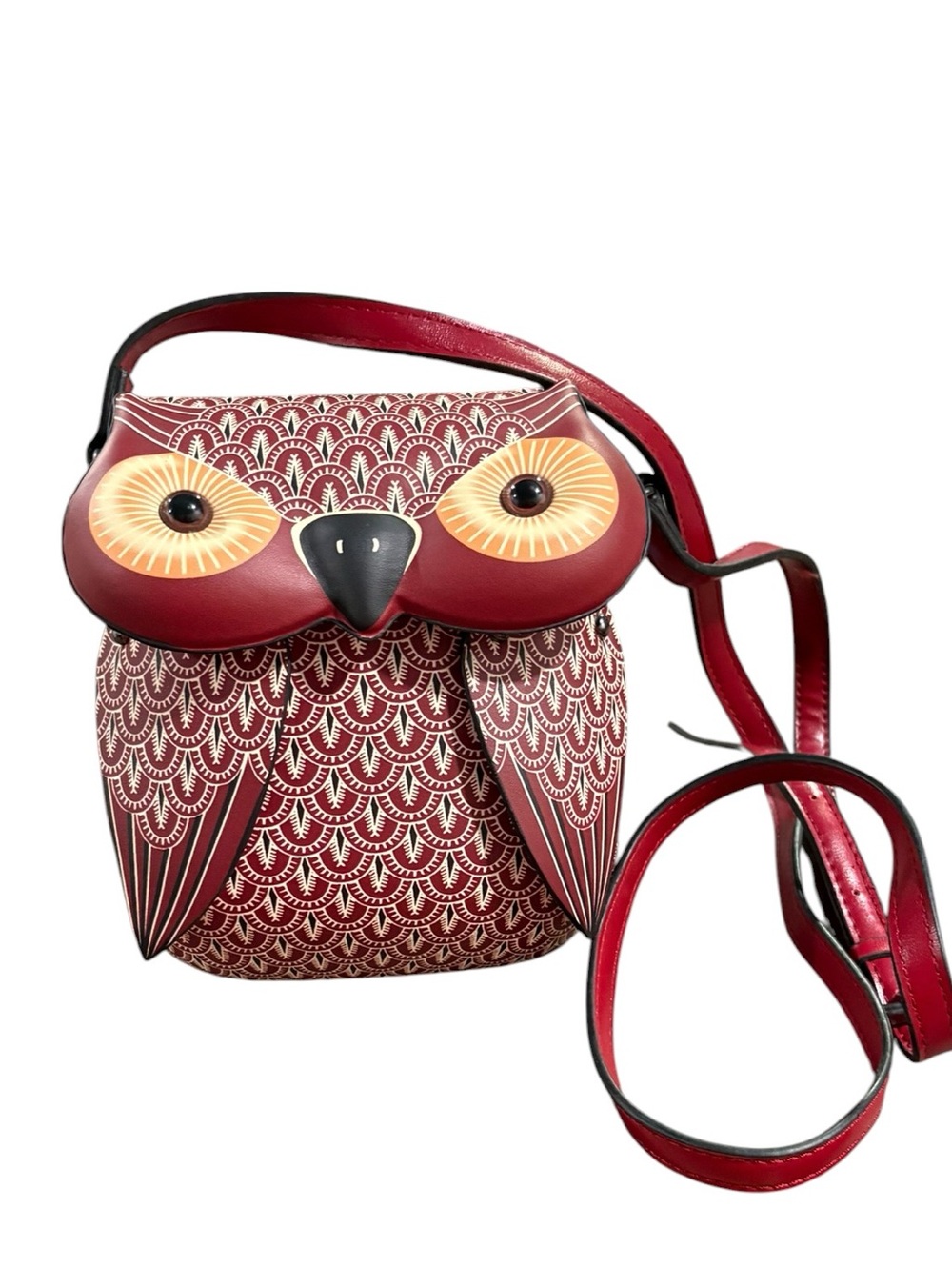 Unbranded Red Owl Crossbody Bag -Leather Shoulder Bag